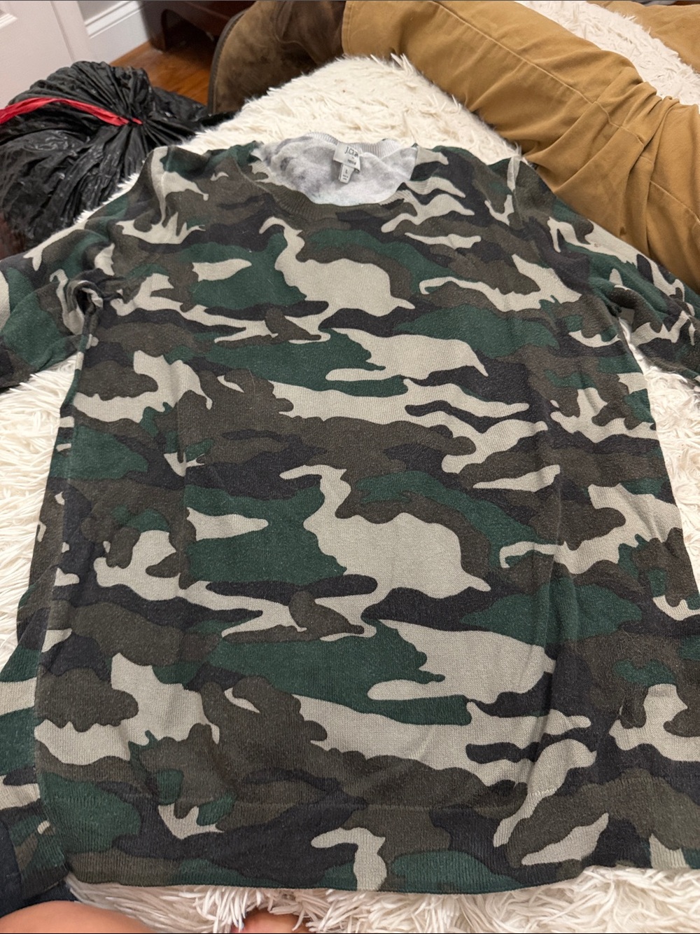 J. Crew Green and Gray Camo Crew Neck Sweater